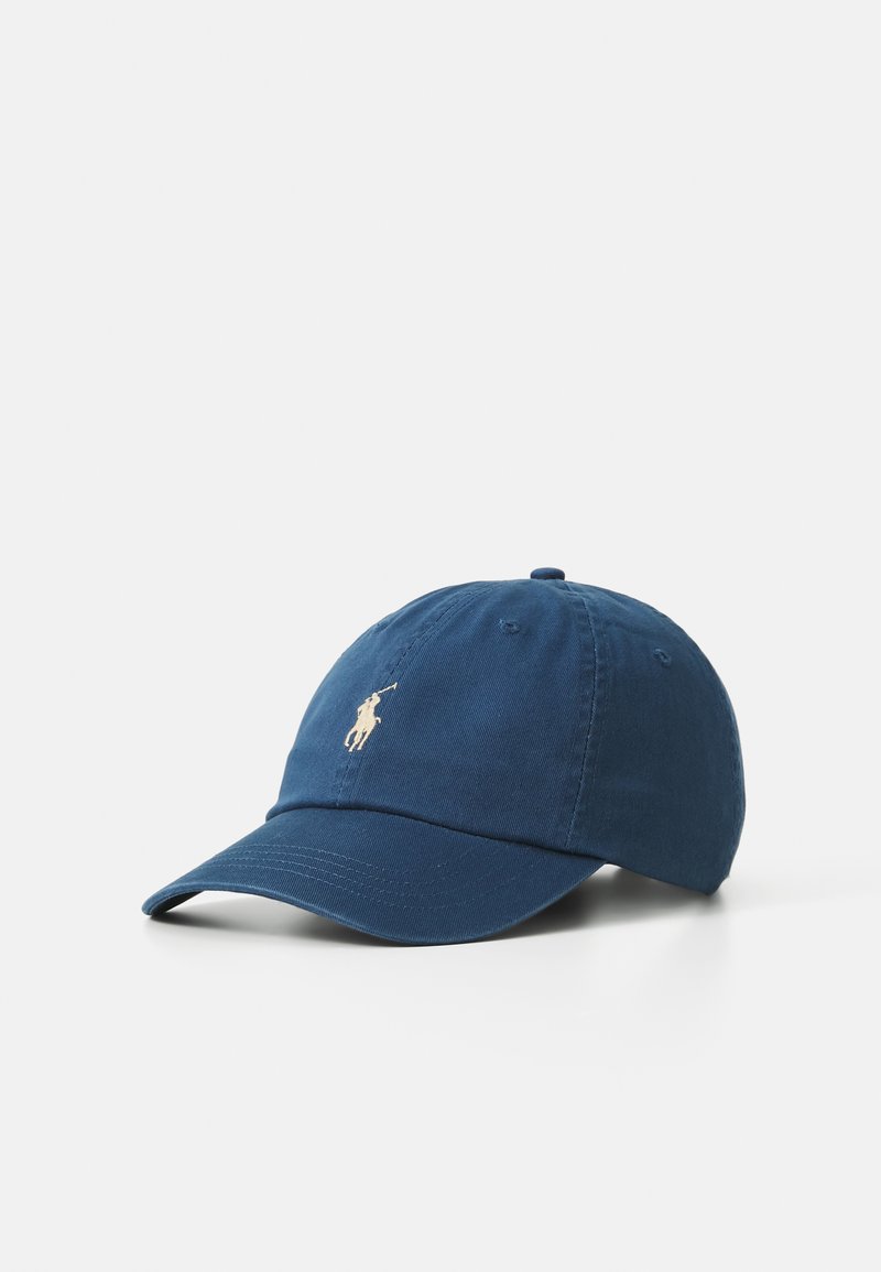Cappellino da baseball blu navy in cotone con visiera curva e logo ricamato in colore a contrasto sulla parte anteriore. Presenta sei occhiali di ventilazione.