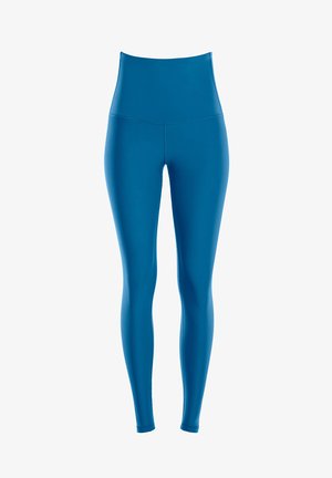 Hoge taille, strakke leggings in levendig blauw, gemaakt van glad, rekbaar materiaal, zonder zichtbare naden of patronen.