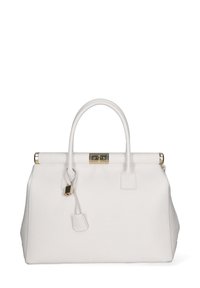 Borsa strutturata bianca in pelle texturizzata. Caratterizzata da hardware dorato, doppio manico e una chiusura decorativa.