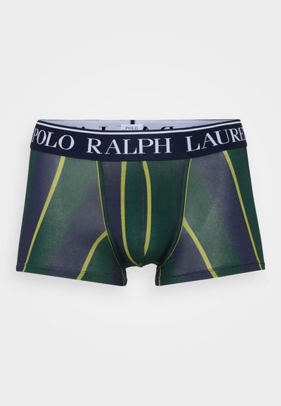 Sötétzöld boxer alsónadrág sárga függőleges csíkokkal. Az elasztikus derékrészen fehér színű "POLO RALPH LAUREN" logó található. Simaság jellemzi.