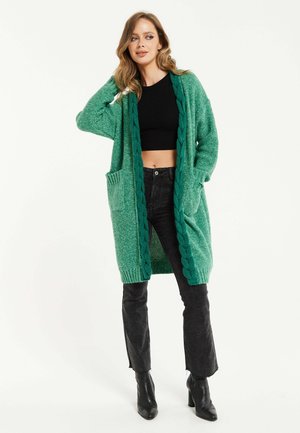 Liquorish CHUNKY OPEN-FRONT WITH CABLE DETAILING - Cardigan - green