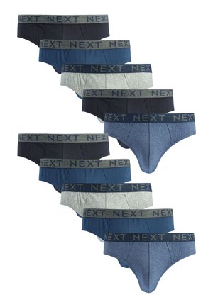 Zehn Paar Herrenunterhosen in verschiedenen Grautönen, Marineblau und Dunkelblau, mit elastischen NEXT-Markenbund. Aus Baumwollmaterial.