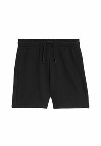 Shorts neri in cotone con vita elasticizzata e cordoncino regolabile, tasche laterali e una texture liscia e morbida.