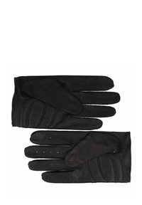 Guantes de cuero negro con detalles perforados, acentos acolchados en el dorso de la mano y un diseño aerodinámico para una mejor sujeción.