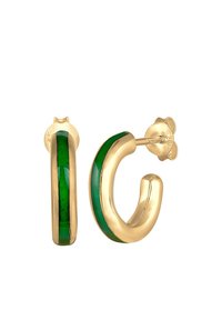 Cercei din aur cu o bandă de smalț verde, având un design neted și rotunjit, cu închidere tip fluture.