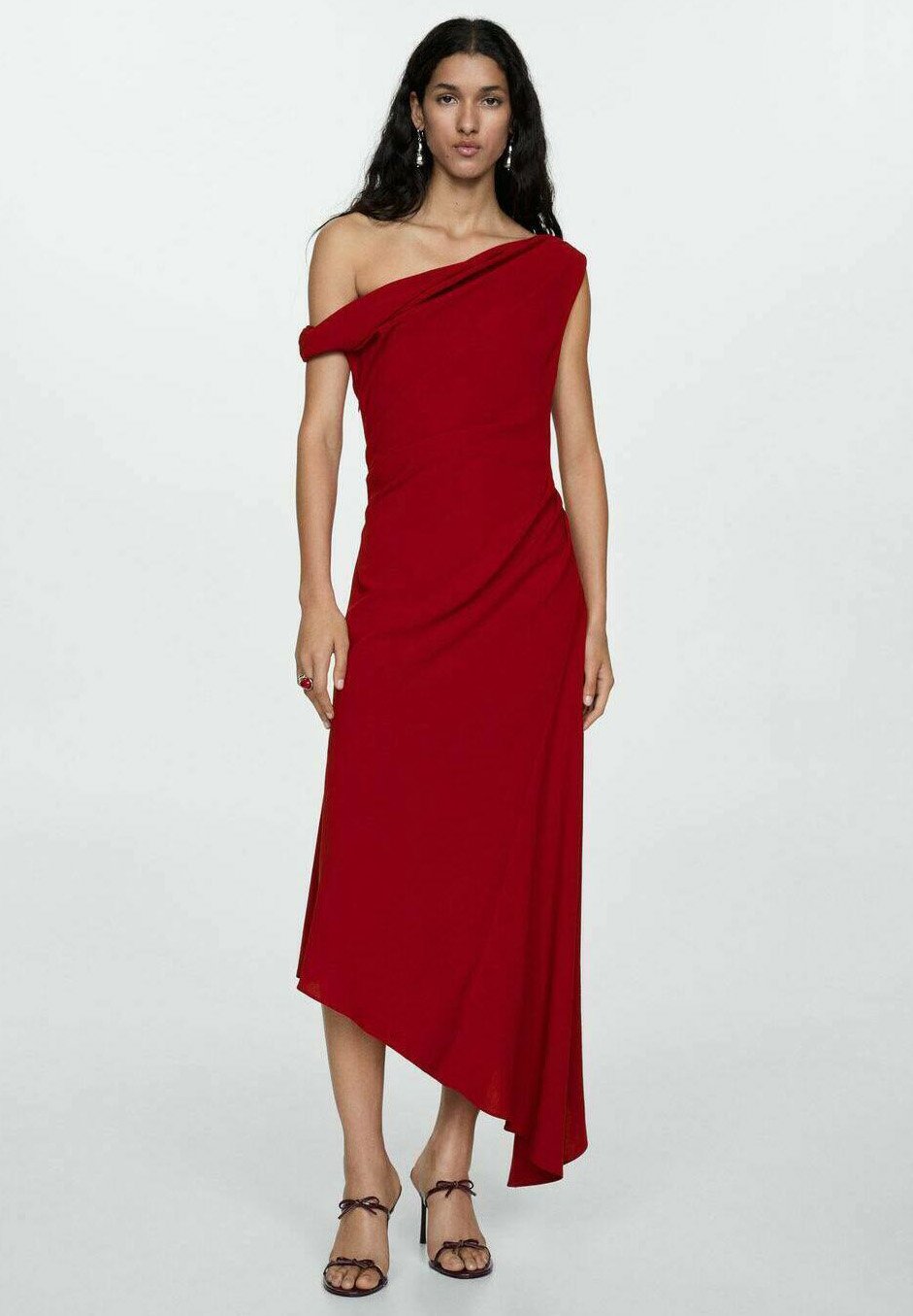One Shoulder Mango Vestido Rojo Midi Mango Vestido De Fiesta Red/rojo One Shoulder Mango Vestido Rojo Midi Mango Vestido De Fiesta Red/rojo