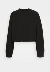 Sweat-shirt court noir avec manches raglan longues, encolure ronde et poignets côtelés, confectionné dans un tissu en mélange de coton lisse.