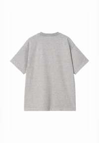 Szara, krótki rękaw t-shirt o luźnym kroju. Wykonany z bawełnianej tkaniny, z klasycznym okrągłym dekoltem i gładką fakturą.