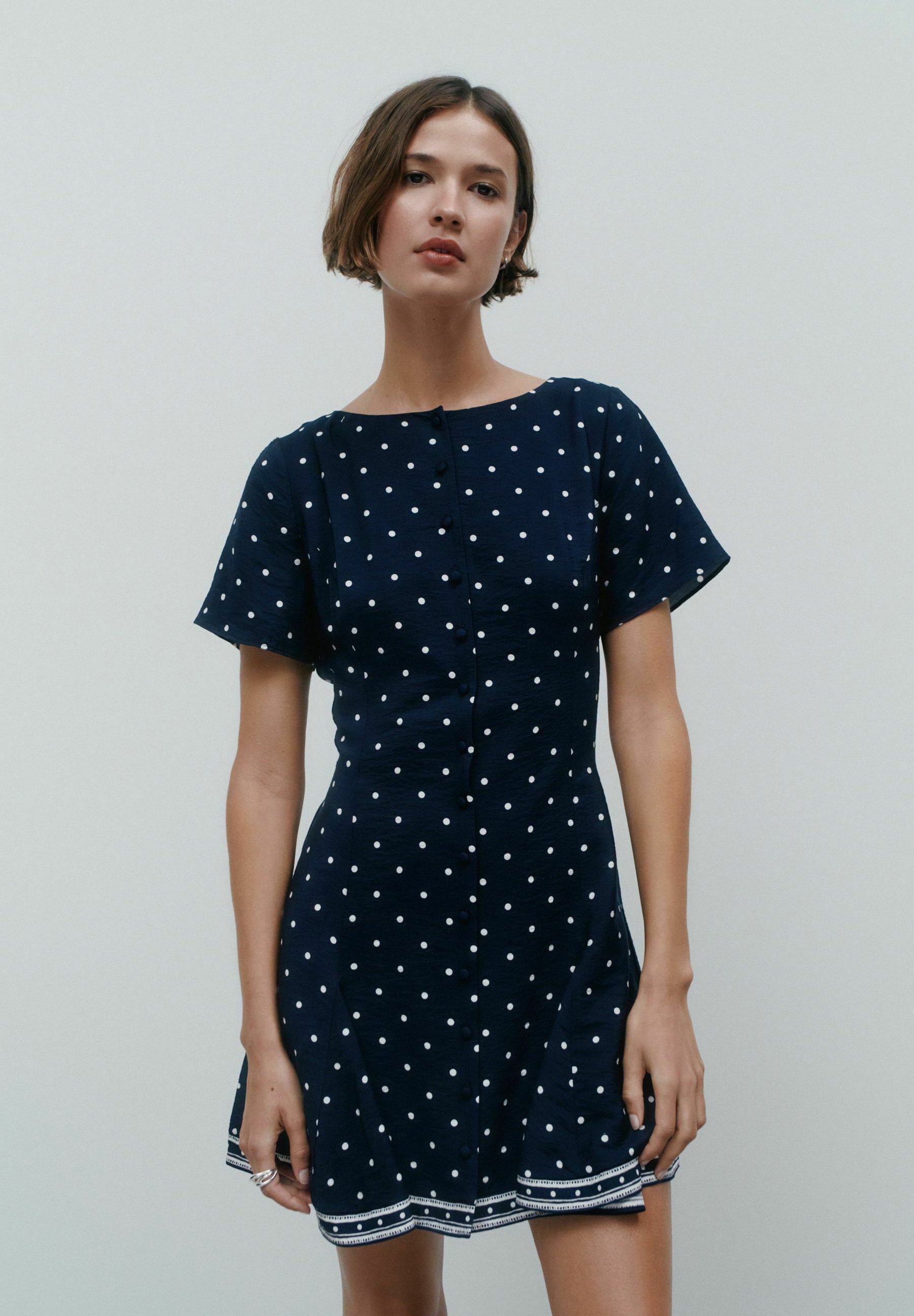 Next REGULAR FIT - TIE WAIST MINI DRESS . - Day dress - navy blue spot/blue 