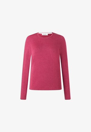 Langärmliger Rundhals-Pullover in einem intensiven Rosaton, mit einer glatten Textur und einem schlichten Design, aus weichem Strickmaterial gefertigt.