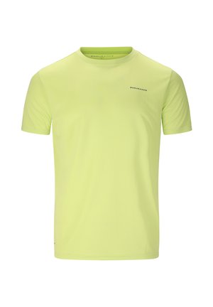 T-shirt sportif vert clair à manches courtes avec col rond et petit logo "ENDURANCE" sur le haut gauche de la poitrine.