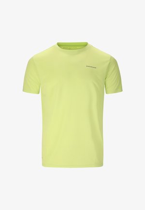 T-shirt sportif vert clair à manches courtes avec col rond et petit logo "ENDURANCE" sur le haut gauche de la poitrine.