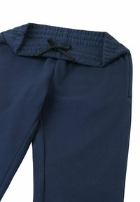 Dunkelblaue Jogginghosen mit elastischem Bund, verstellbarem Kordelzug und seitlichen Taschen. Glatte Textur mit lockerer Passform.