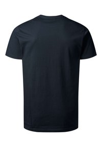 Μαύρο απλό κοντομάνικο T-shirt με στρογγυλή λαιμόκοψη, χωρίς ορατά λογότυπα ή σχέδια, εμφανισμένο από την πίσω πλευρά.