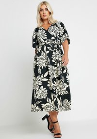 Yours Clothing FLORAL PRINT TEXTURED WRAP - Jerseyklänning - black