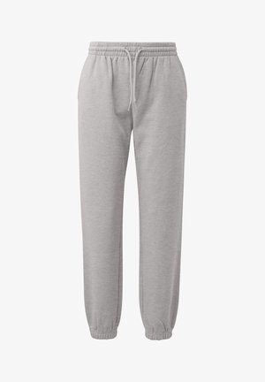Lichtgrijze joggingbroek met elastische tailleband, verstelbare trekkoord, zijzakken en elastische boorden bij de enkels.