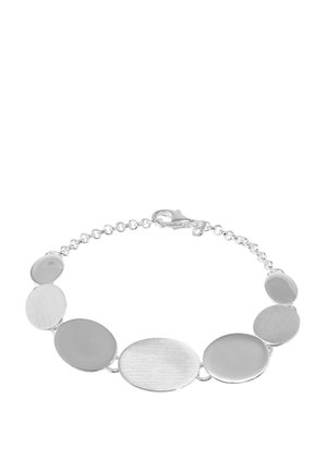 Silberarmband mit abwechselnd polierten und gebürsteten ovalen Gliedern, die durch eine Kette verbunden sind, mit einem Karabinerverschluss.