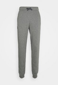 Graue Jogginghose aus weichem Stoff, mit einem elastischen Bund und Kordelzug, gerippten Bündchen und einem kleinen Logo an der Seite.