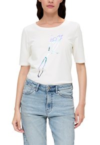 s.Oliver MIT GLÄNZENDEM - T-Shirt print - ecru
