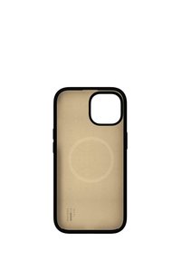 Black phone case with a smooth tan back, featuring a circular design element and the brand name "Ideal of Sweden" printed on the side.