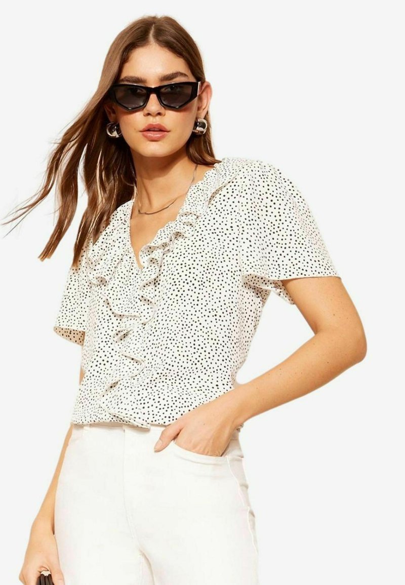 Friends Like These RUFFLE FRONT PUFF SLEEVE REGULAR FIT - Blůza - black white polka dot