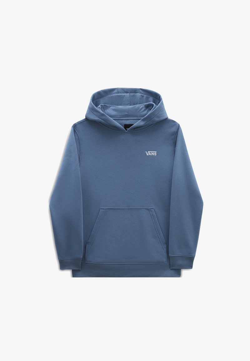 Hoodie bleu clair en tissu doux, avec une poche kangourou sur le devant et une capuche avec cordon de serrage. Le logo est affiché sur la poitrine.