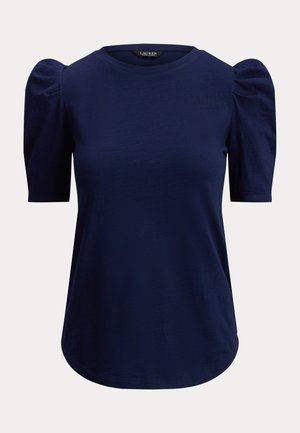 Μπλε ελαφρύ βαμβακερό τοπ με κοντά φουσκωτά μανίκια, στρογγυλή λαιμόκοψη και άνετη εφαρμογή. Ομαλή υφή χωρίς εμφανή σχέδια ή διακοσμητικά στοιχεία.