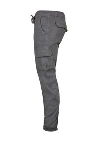 Grijze cargobroek van een katoenmix, met zijzakken, elastische boorden en een tailleband met trekkoord voor een verstelbare pasvorm.
