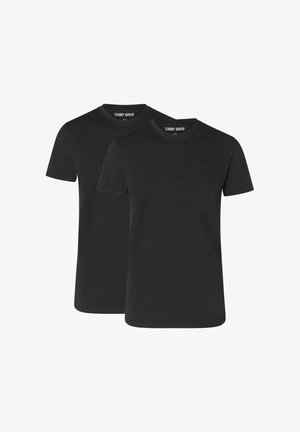 Zwarte katoenen T-shirts met een ronde hals, met korte mouwen en een subtiel "CAMP DAVID" logo op de borst.