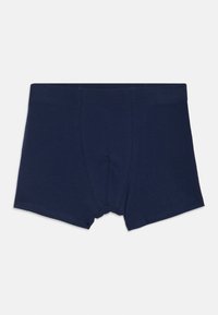 Námornícka modrá bavlnená boxerky s hladkou textúrou, predným vreckom a elastickým pásom. Má prešité švy a klasický strih.