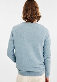 Lichtblauwe sweatshirt van een zachte katoenmix, met een ronde halslijn en ribgebreide manchetten en zoom. Minimalistisch ontwerp zonder opdrukdetails.