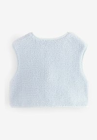 Geweven, lichtblauwe, mouwloze top van fuzzy stof met een zachte oppervlakte. Rond decolleté en een onopgesmukt ontwerp.