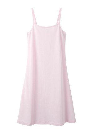Light pink sleeveless dress with thin adjustable straps and a slightly flared hem, displayed against a white background.
