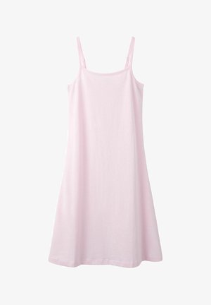 Light pink sleeveless dress with thin adjustable straps and a slightly flared hem, displayed against a white background.