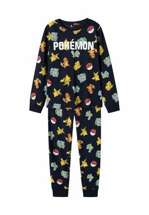 Jūrų pajamų komplektas su spalvingais Pokémon personažais ir Pokéball'ais. Medžiaga - minkšta medvilnė, ilgomis rankovėmis palaidinė su atitinkamomis kelnių, elastingomis rankovėmis.