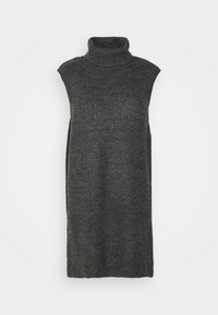 Pull sans manches à col roulé gris charbon avec texture côtelée et coupe décontractée. Matière en maille douce, conçue pour la chaleur et le confort.