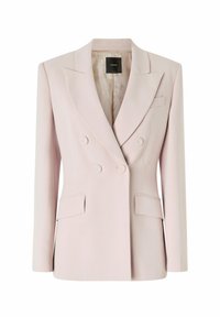 Svijetlo ružičasti dvostruki sako izrađen od glatkog materijala, s reverima, dva prednja džepa i detaljima od dugmadi.