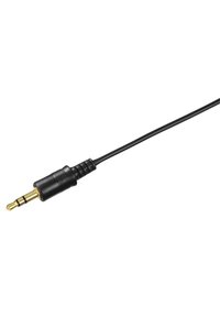 3,5-mm-Audioanschluss mit goldbeschichtetem Stecker, schwarzem Kunststoffgehäuse, geriffeltem Griff für einfache Handhabung, angeschlossen an ein dünnes schwarzes Kabel.