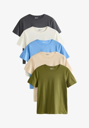 Next, 5 PACK CREW NECK RICH - REGULAR FIT - Lihtne T-särk - blue shale white black khaki