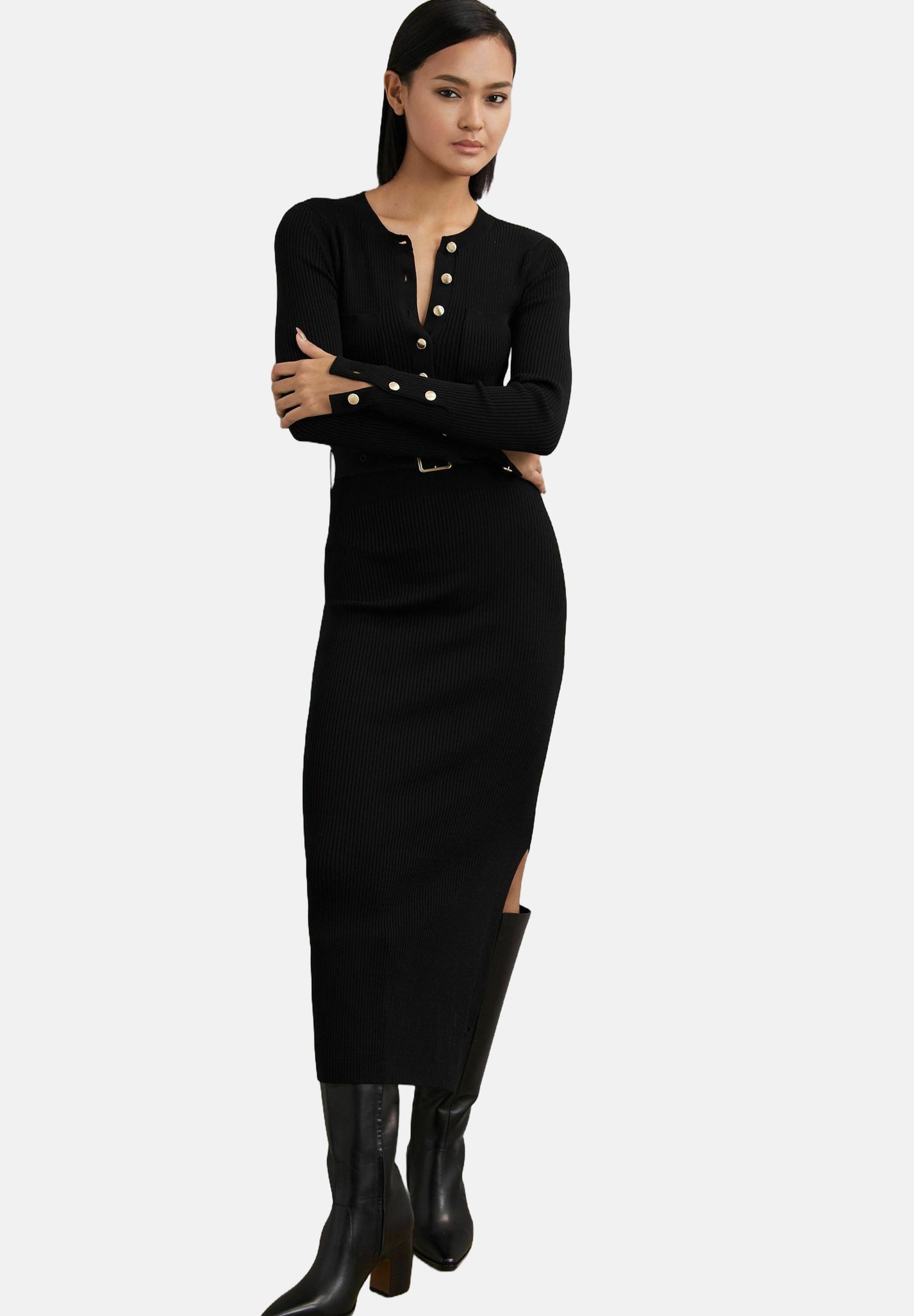 white collar black dress Reiss Black Rio Crepe Draped Shift Dress Size 12  Whispers Dress Agency