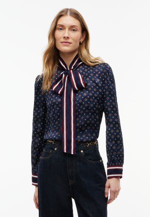 Tommy Hilfiger, FLUID JACQUARD TIE DETAIL - Button-down blouse - dark blue