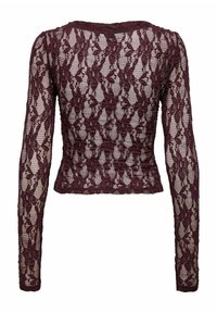 Bordeaux blonde top med lange ærmer. Har et blomsterprint, gennemsigtig tekstur og en tæt pasform med rund halsudskæring.