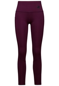 Bordowe legginsy wykonane z elastycznego materiału, z wysokim stanem i wzmocnionymi szwami. Posiadają detal z logo w talii.