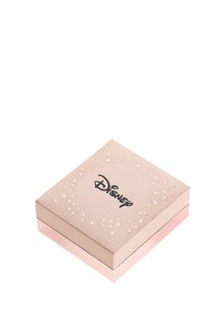 Quadratische, hellrosafarbene Pappebox mit glitzernden Sternen und dem "Disney"-Logo auf der Oberseite. Satinroser Akzent entlang der Unterkante.
