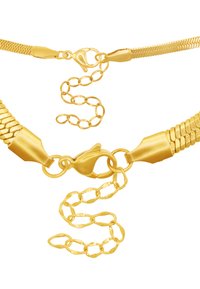 Gioielli placcati in oro con anelli intrecciati e un design di catena flessibile e testurizzata. Notevole chiusura a artiglio e segmento di catena aggiuntivo.