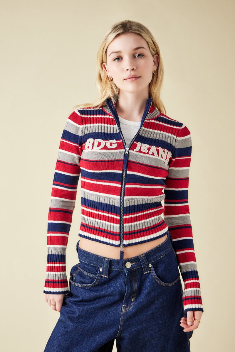 BDG Urban Outfitters STRIPE ZIP THROUGH - Kardigan - red