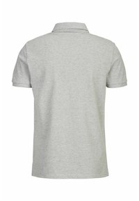 Grijze poloshirt met een klassieke kraag, korte mouwen en een zachte textuur. Heeft een nette, effen uitstraling zonder extra patronen of accenten.