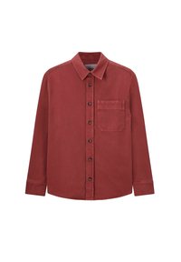 Rode button-up shirt met lange mouwen, een omvouwbare kraag en een borstzak. Gemaakt van een duurzaam doek met een gladde textuur.