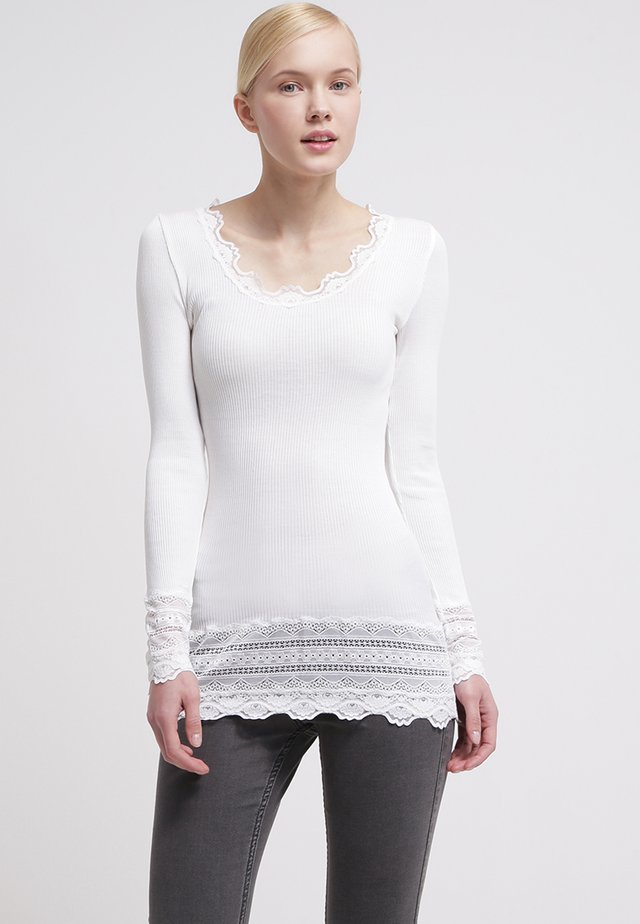SILK-MIX T-SHIRT MEDIUM LS W/WIDE LACE - Long sleeved top - new white