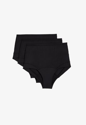 Ensemble de sous-vêtements en coton noir comprenant trois paires avec une finition lisse, une taille élastique et sans motifs ni ornements visibles.